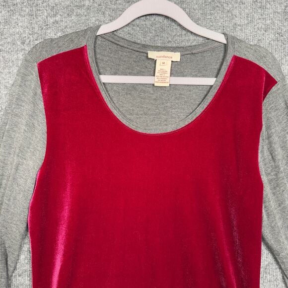 Sundance Size Medium Dulcet Tones Velour Top Red Gray Colorblock Ruched Sleeves - Picture 2 of 8